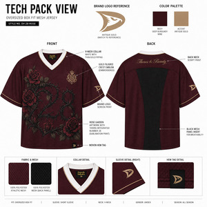 เสื้อยืดกีฬาผู้ชายทรงโอเวอร์ไซส์สไตล์ Y2K ลายกราฟิกสีแดงเบอร์กันดีแบบตาข่าย สตรีทแวร์ แขนสั้น - Product Image 6