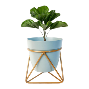 Maceta Metálica Azul Claro con Soporte de Hierro, Elegante Porta Macetas Elevado para Decoración de Jardín Interior Contemporáneo y Moderno - Product Image 5