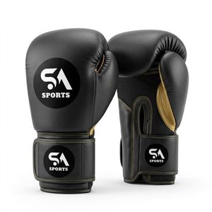 Gants de boxe SA Sports élégants noirs avec bordure dorée, mousse haute densité pour un alignement parfait du poignet - Product Image 1
