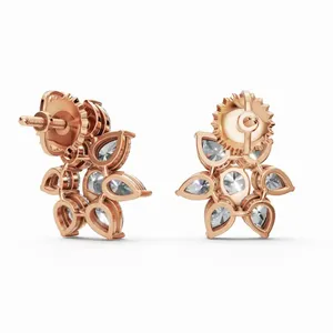 Boucles d'oreilles clous florales étincelantes en or rose 18 carats avec diamants de laboratoire taille poire, 16 pièces, tendance, pour mariage et fiançailles - Product Image 3