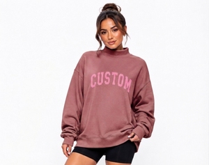 Sweat-shirt décontracté surdimensionné pour femme, col montant, matière polaire confortable, coupe décontractée et style streetwear moderne. - Product Image 1