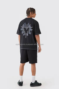 Camiseta de punto de contraste de corazón gráfico de gran tamaño, conjunto corto 100% de algodón, estilo de estampado informal de verano, secado rápido, transpirable, teñido liso - Product Image 4