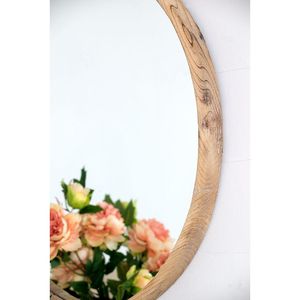 Specchio da Parete Rotondo in Legno da 28 Pollici, Elegante Decorazione per Bagno o Soggiorno, Facile da Montare - Product Image 1