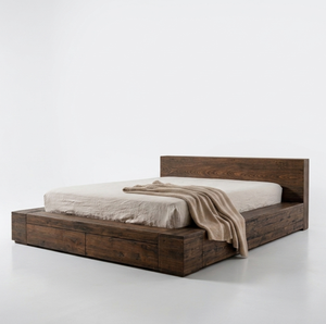 Linz Modern King <b>Platform</b> Soft <b>Bed</b> Frame Crafted From Solid Teak Wood with Spacious Built-in Drawers for a Warm Bedroom Feel - Product Image 2