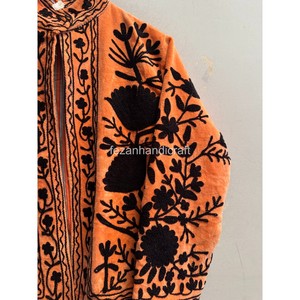 <b>Women</b> Orange Suzani <b>Velvet</b> Jacket Handmade Floral Embroidery Jacket Inside Cotton Lining Jacket For Winter <b>Velvet</b> Jacket - Product Image 6