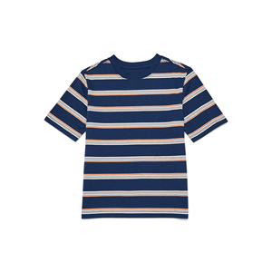 T-shirt à manches courtes rayé pour homme, col rond, coupe classique, 230g, 100% coton, vêtements décontractés, tissus tricotés, motif rouge, blanc, gris - Product Image 4