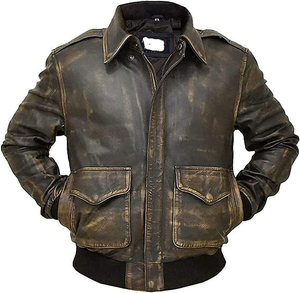 Blouson universitaire en jean et cuir véritable pour homme, finition délavée, col rabattable, fermeture éclair, poches, respirant, style hiver - Product Image 3