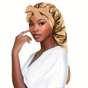 Bowknot Braid <b>Bonnet</b>, Unscented Satin Sleep Cap with Elastic Band and Long Tie for Women - Breathable Night Hair <b>Bonnet</b> - Product Image 1