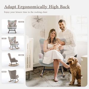 Poltrona a dondolo imbottita Teddy con schienale alto, comoda poltrona per soggiorno e camera da letto, sedia versatile. - Product Image 6