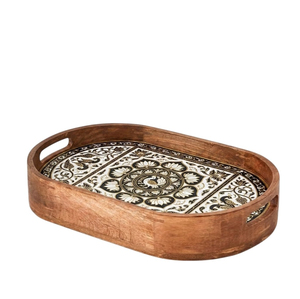 Bandeja de Servir Vintage de Madera de Acacia con Diseño Chevron, Hecha a Mano, Geométrica, Decorativa, Rectangular, con Asas, para Decoración Moderna del Hogar - Product Image 5