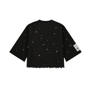 T-shirt oversize noir à motif lettres en strass, style streetwear, coupe ample, manches courtes, tissu épais, style luxe, pour hommes, OEM - Product Image 3