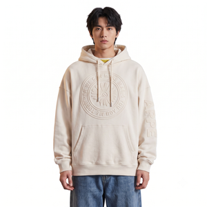 เสื้อฮู้ดดี้โอเวอร์ไซส์ผ้าฝ้ายฟลีซ 400GSM ปักลายนูน 3 มิติ แบบขายส่งสำหรับผู้ชาย เสื้อผ้าสตรีทแวร์สุดหรู ผลิตโดยผู้ผลิต OEM - Product Image 1