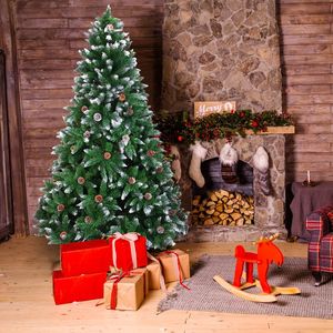 Árbol de Navidad de 6 pies con 920 ramas, pulverización de nieve blanca y conos de pino, árbol de Navidad festivo de 6 pies más conos de pino - Product Image 2