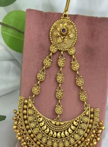 Traditionnel de qualité supérieure Royal Designer Style classique en laiton chaîne de cheveux Pasa boucles d'oreilles femmes plaqué or Antique cadeau - Product Image 2