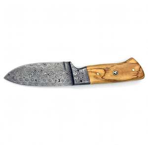 Couteau utilitaire artisanal en acier damas à motif goutte de pluie, avec manche en bois d'olivier - Product Image 5