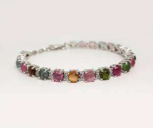 Multicolor Tourmaline Bracelet 925 Sterling Silver Natural Gemstone Jewelry Handmade Elegant Gift For Women - Product Image 2