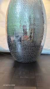 Handmade Hammered Aluminum <b>Table</b> Lamp Vintage Brass Finish Decorative Metal Desk <b>Light</b> with Floral Pleated Fabric Shade - Product Image 2