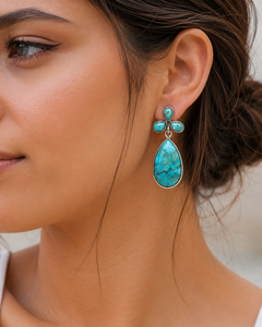 Boucles d'oreilles en turquoise en forme de larme en argent sterling 925, bijoux faits à la main de style western pour femmes, cadeau - Product Image 1