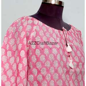 Chemisier court pour femme indienne, 100% coton pur, fait main, tissu de haute qualité, imprimé au bloc, pour l'été, style décontracté - Product Image 5