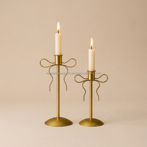 Premium Ribbon Silhouette <b>Candle</b> Holders – Slender Gold Bow <b>Wedding</b> Centerpieces - Product Image 5