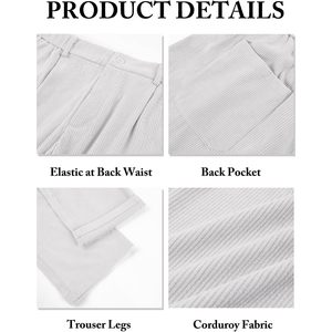 2025 hommes pantalons en velours côtelé taille élastique jambe droite décontracté pantalon plissé fermeture éclair Anti-rides couleur poches amples - Product Image 3