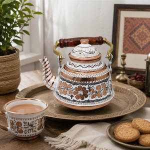 Decorative Copper <b>Tea</b> Kettle Handmade Turkish Teapot Enamel Painted Wooden Handle Hotel Restaurant Wholesale Manufacturer - Product Image 4