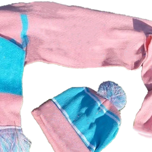 Conjunto de 2 piezas de lana 100% premium bicolor de la hermandad americana - Bufanda, gorro y guantes de punto jacquard rosa y azul - Legacy Gear - Product Image 4