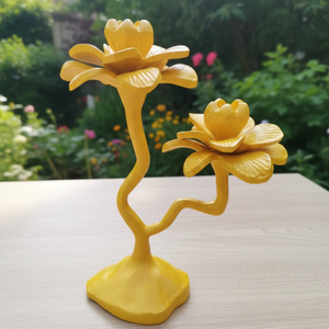 Support de bougie double tête en forme de fleur jaune créative, artistique, pour centre de table du Moyen-Orient, décoration de maison et de mariage, et cadeau - Product Image 1