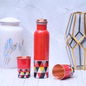 Designer Floral Copper <b>Bottle</b> and Glass Set Contemporary Drinkware for Office Travel Dining and Gifting Use - Product Image 6