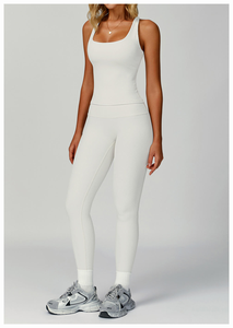 Conjunto de Yoga de 2 Piezas, Cuello Cuadrado, Tirantes Finos, Leggings de Cintura Alta, Largos, Sin Costuras, Acanalados, Ropa Deportiva - Product Image 2