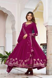 <b>Sequin</b> Glow Gown Set Graceful Georgette 3 Piece Set Sparkle Charm Gown with Dupatta Elegant Threadwork Gown with <b>Pant</b> - Product Image 1