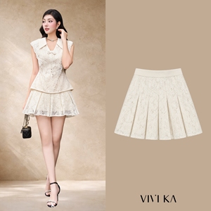 Falda skater plisada con lentejuelas y encaje de cintura alta para mujer, minifalda elegante para fiesta con pantalones cortos incorporados MORNA - Product Image 1