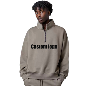 Sudadera Premium para Hombre, Color Taupe, con Cierre de Cremallera de un Cuarto, Logotipo Personalizado, Cuello Alto, Estilo Oversize, Felpa, Casual, Moda Urbana - Product Image 3