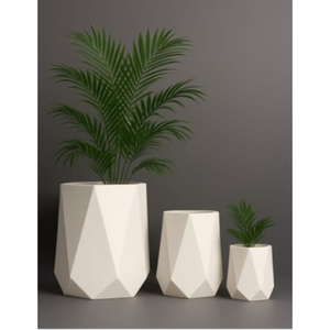 Juego de Macetas de Fibra de Vidrio Geométricas Blancas con Orificios de Drenaje, Recubrimiento en Polvo, Diseño Minimalista, Macetas de Interior para Decoración del Hogar - Product Image 3