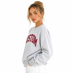 Sweat-shirt à col rond surdimensionné pour femme, en coton 100%, gris et bordeaux, avec impression personnalisée du logo sur le devant, décontracté et personnalisé - Product Image 5