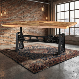 Industrial Iron Dining <b>Table</b> <b>Desk</b> Heavy Crank Design for Hotel Office & Villa Use - Product Image 2