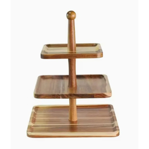 Support à gâteau créatif en bois de manguier à 2 niveaux avec poignée en fer noir, support rond décoratif en bois pour cupcakes et desserts, pour la décoration de la maison - Product Image 4