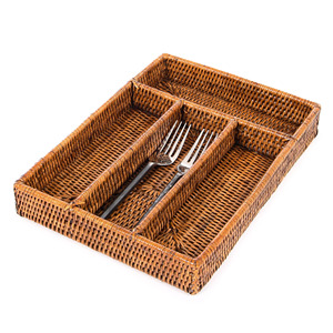 Rattan storage <b>tray</b> with compartments utensil <b>drawer</b> organizer flatware caddy <b>trays</b> cheap price - Product Image 2