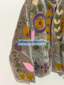 Velvet Embroidered Floral Jacket <b>Women's</b> Prairie Chic Full Sleeve V Neck Autumn <b>Coat</b> Handmade Decorative Open Stitch Design - Product Image 6