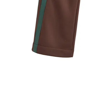 Pantalon de survêtement marron pour homme avec bandes latérales vertes, taille élastique et cordon de serrage, joggers décontractés en maille mi-épaisse pour l'automne - Product Image 2