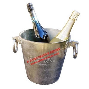 Cubo de hielo de champán plateado con mango de latón para el hogar y suministros para fiestas, enfriadores de vino de Metal, bañera enfriadora de champán grande - Product Image 2