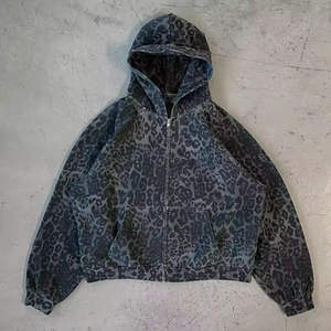 Sudadera con capucha para hombre con cremallera, personalizada, con estampado de leopardo y guepardo, de corte extragrande y holgado, con lavado vintage, estilo streetwear, de tejido grueso, de fabricante - Product Image 1