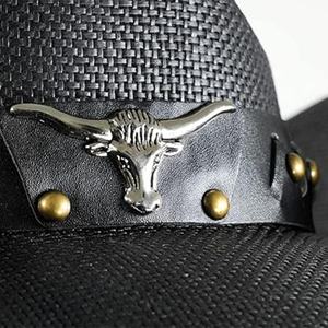 Sombreros Vaqueros Negros de Jazz Occidental, Sombrero de Paja Unisex para Niños, Protección Solar, Sombreros de Vaquero para Hombre, Verano - Product Image 4