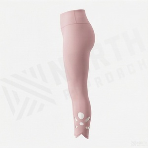 High Waist Cropped <b>Leggings</b> Solid <b>Pink</b> Stretchy Breathable Knitted Sporty <b>Women's</b> Seamless Yoga Pants - Product Image 3