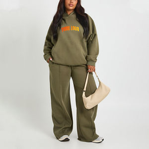Ensemble survêtement femme grande taille vert sauge à capuche et pantalon de survêtement long coupe ample en molleton de coton pour le sport et les loisirs - Product Image 1