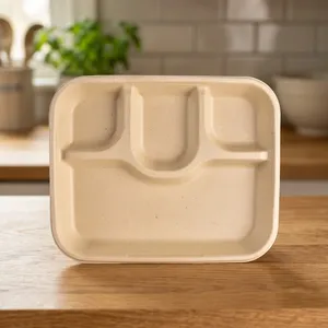 High Demand <b>Pulp</b> Moulded Disposable 4CP Meal Tray Eco Friendly Biodegradable Food Packaging Tray for Restaurant Catering - Product Image 2