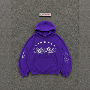 Sudadera con Capucha Personalizada Estilo Hype Morado, Oversize, de Forro Polar, con Estampado Hip Hop, Logotipo Frontal y Patrón de Estrellas, para Otoño, Premium y Cómoda - Product Image 5