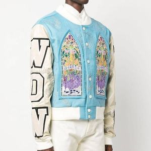 OEM High Quality Vintage Custom Men's Varsity <b>Jacket</b> Embroidery <b>Patches</b> Letterman College Baseball Bomber <b>Jacket</b> Stand Collar - Product Image 5