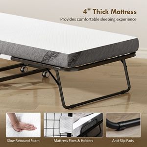 Lit pliant portable pour adultes, taille double, 78,75 x 35,5, cadre en acier super résistant, lit pliant avec matelas - Product Image 5