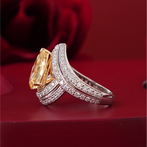 Fancy Yellow Pear Cut Lab Grown Diamond <b>Ring</b> 14K Gold Statement Color <b>Fine</b> Jewelry Fashion <b>Rings</b> - Product Image 3